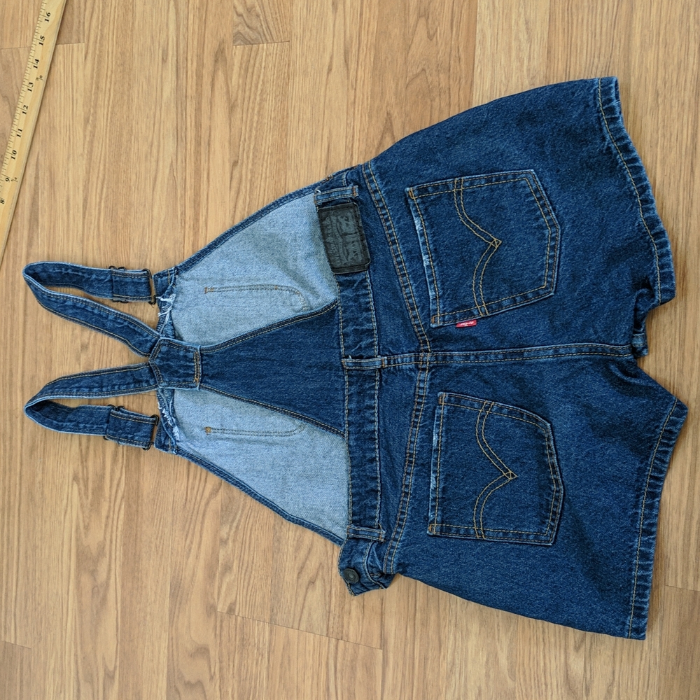 Levi's OVERALL Jean Denim Overalls Shortall Size L 12/14 - Picture 2 of 10